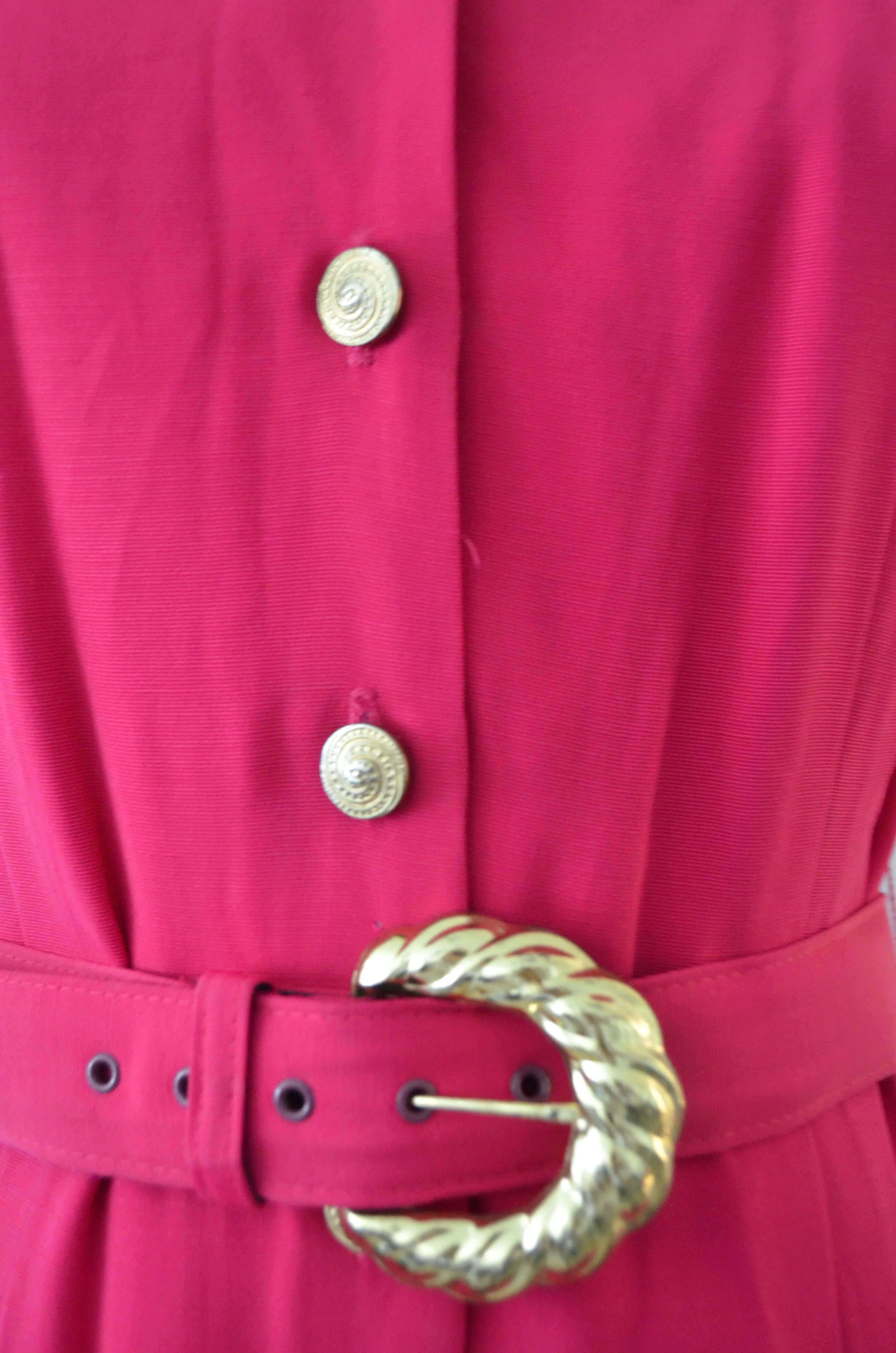 1980S Blazer Dress By S L Petites Pink Button Down Shirt Dress With Matching Belt Linen Shoulder Pads