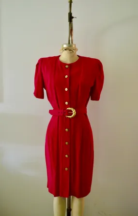 1980S Blazer Dress By S L Petites Pink Button Down Shirt Dress With Matching Belt Linen Shoulder Pads