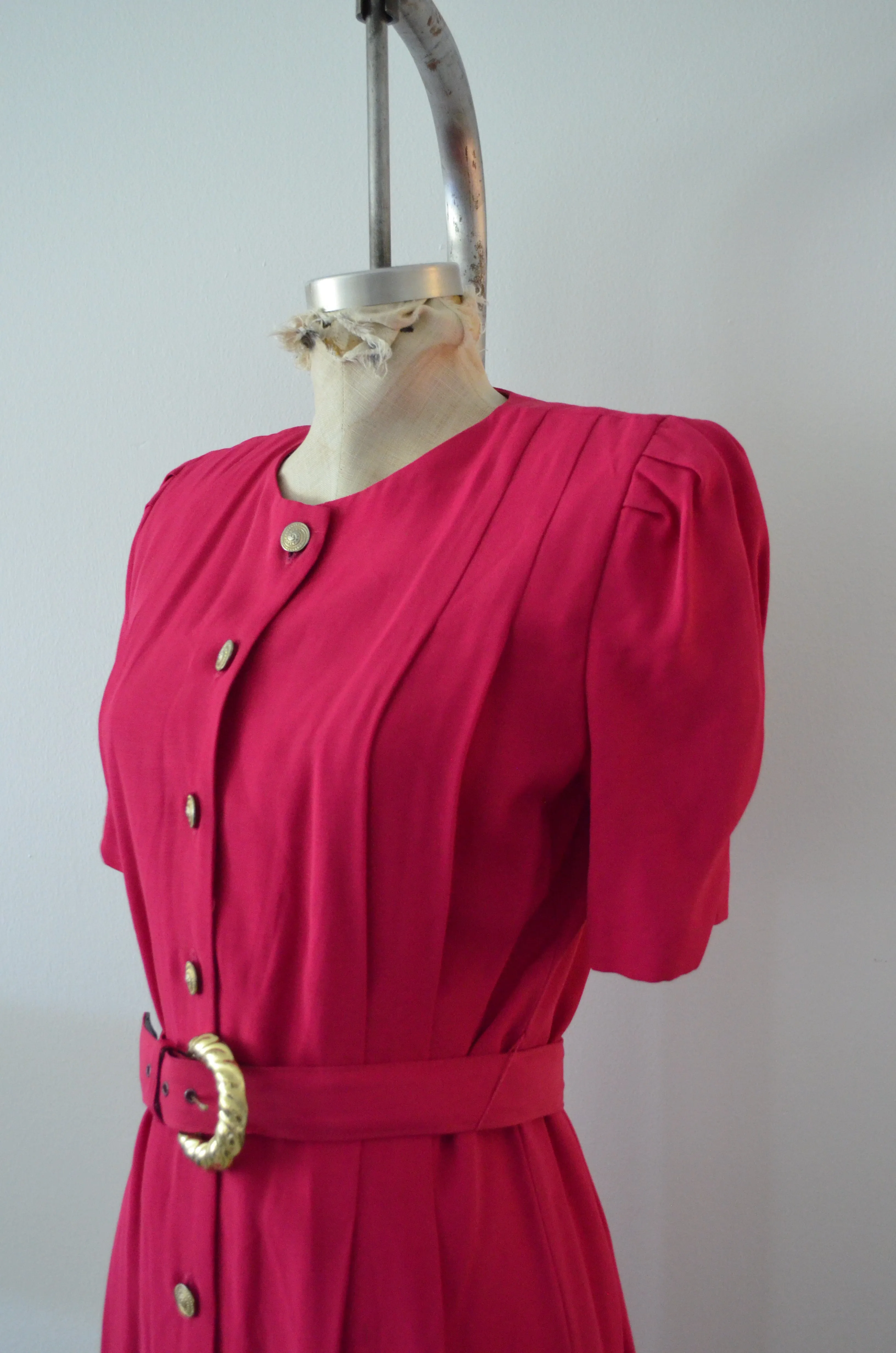1980S Blazer Dress By S L Petites Pink Button Down Shirt Dress With Matching Belt Linen Shoulder Pads