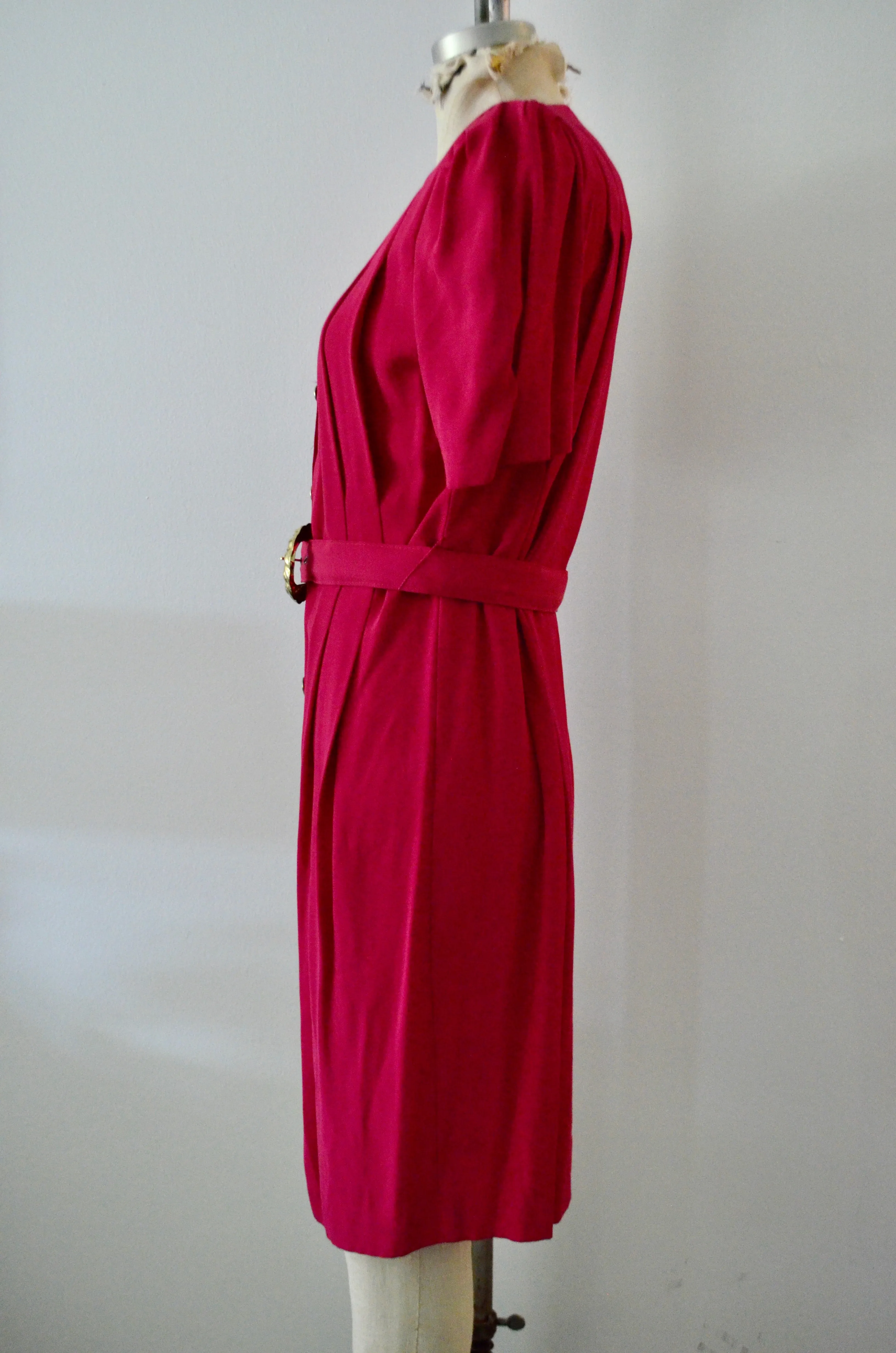1980S Blazer Dress By S L Petites Pink Button Down Shirt Dress With Matching Belt Linen Shoulder Pads