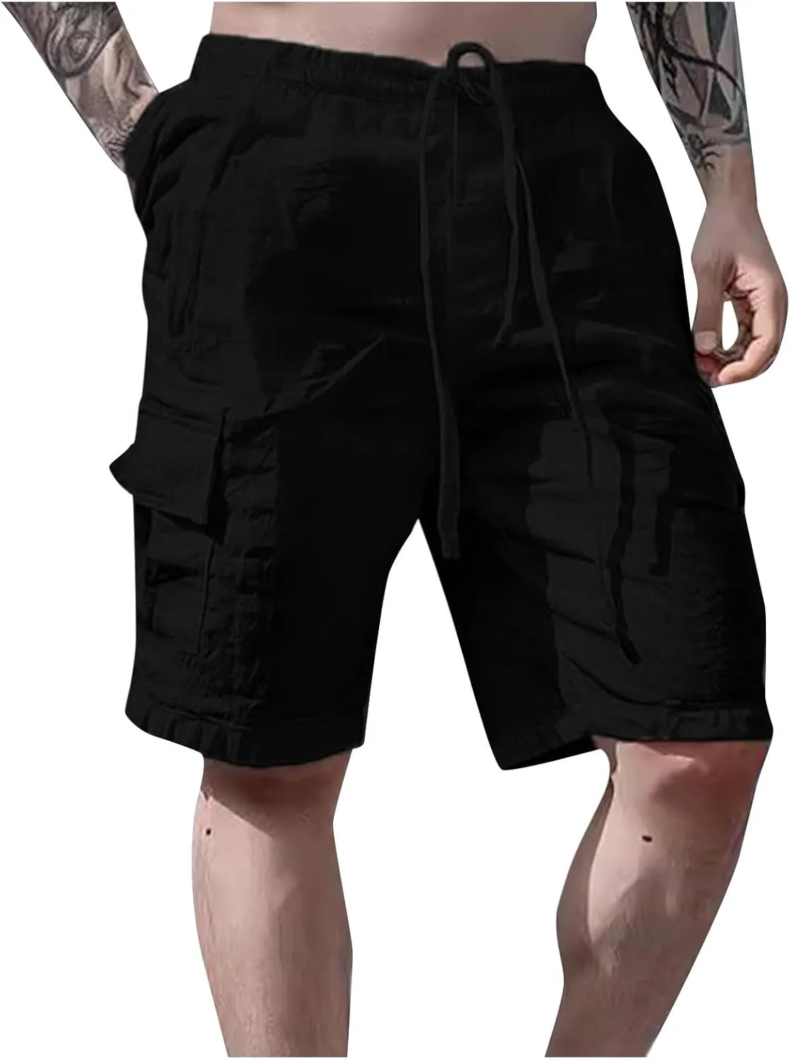 Alalaso Mens Cotton Linen Shorts Casual Drawstring 5.5Inch Stretch Workout Shorts Casual Suitable for Yoga Golf Shorts