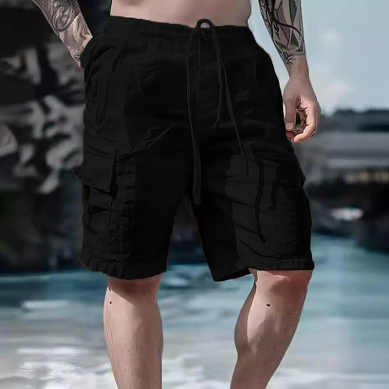 Alalaso Mens Cotton Linen Shorts Casual Drawstring 5.5Inch Stretch Workout Shorts Casual Suitable for Yoga Golf Shorts