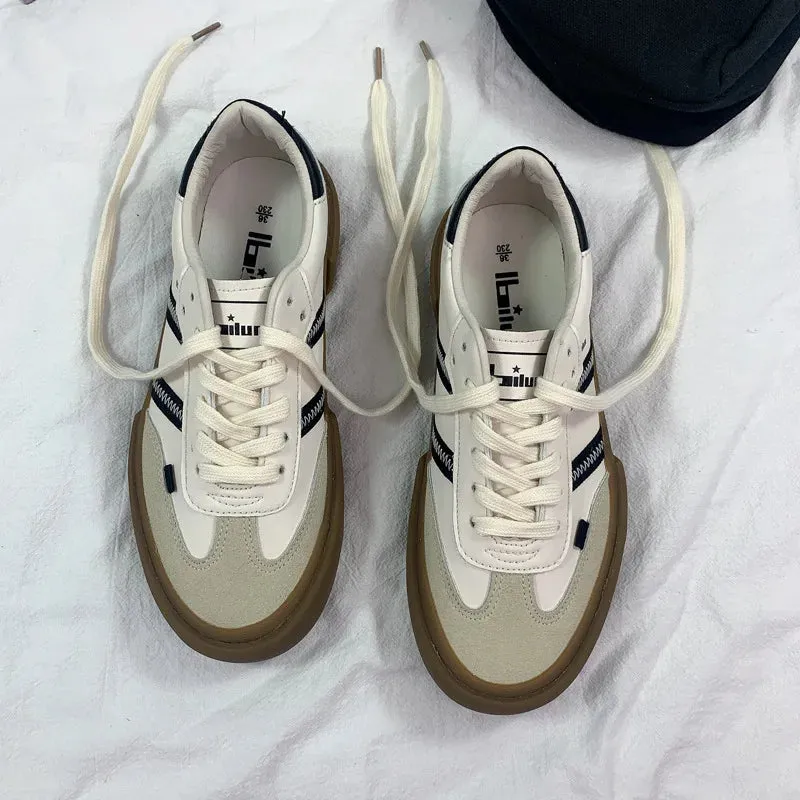 binfenxie New Luxury Shoes for Woman Classic Sneakers Women Leather Retro Low Cut Lace -up Casual Women Sneakers Plus Size 44