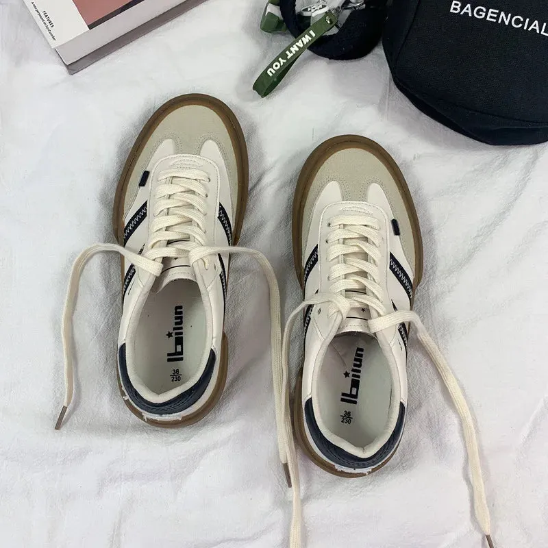 binfenxie New Luxury Shoes for Woman Classic Sneakers Women Leather Retro Low Cut Lace -up Casual Women Sneakers Plus Size 44