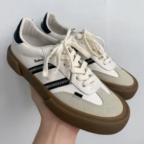 binfenxie New Luxury Shoes for Woman Classic Sneakers Women Leather Retro Low Cut Lace -up Casual Women Sneakers Plus Size 44