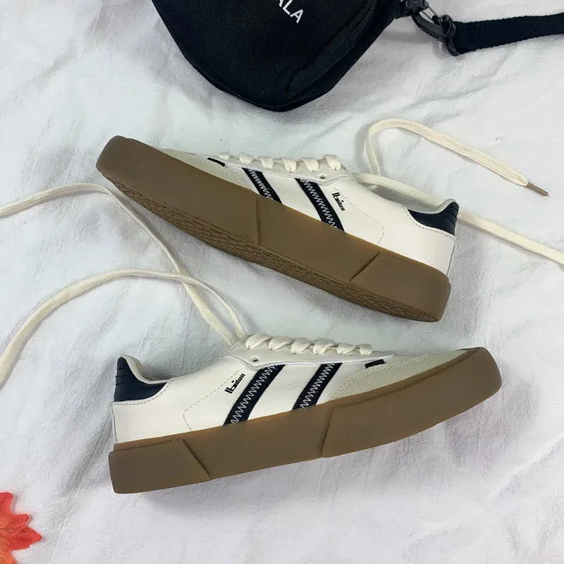 binfenxie New Luxury Shoes for Woman Classic Sneakers Women Leather Retro Low Cut Lace -up Casual Women Sneakers Plus Size 44
