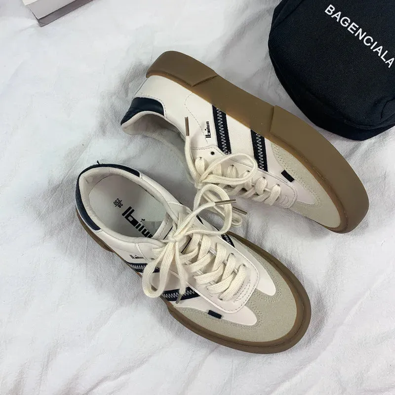 binfenxie New Luxury Shoes for Woman Classic Sneakers Women Leather Retro Low Cut Lace -up Casual Women Sneakers Plus Size 44