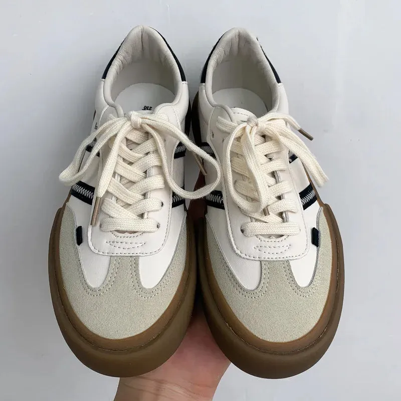 binfenxie New Luxury Shoes for Woman Classic Sneakers Women Leather Retro Low Cut Lace -up Casual Women Sneakers Plus Size 44