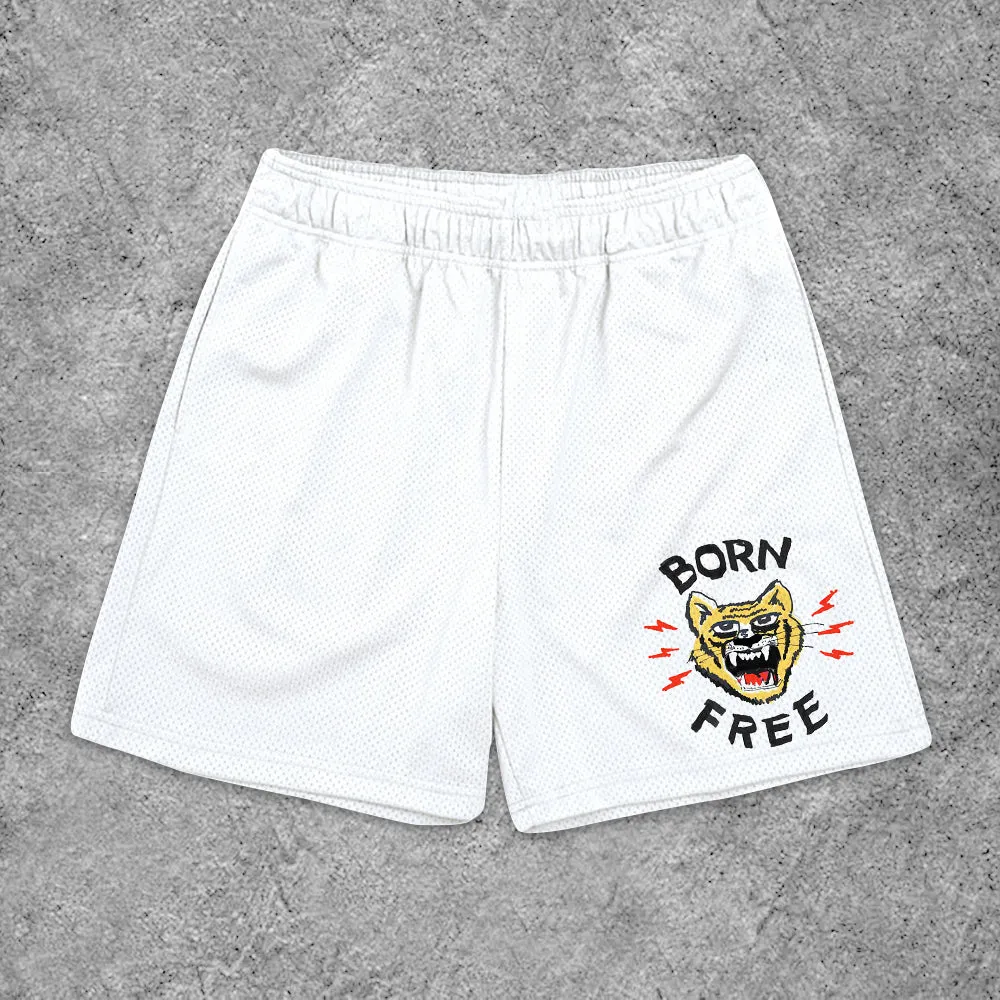 Casual Tiger Letter Print Mesh Shorts