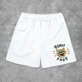 Casual Tiger Letter Print Mesh Shorts