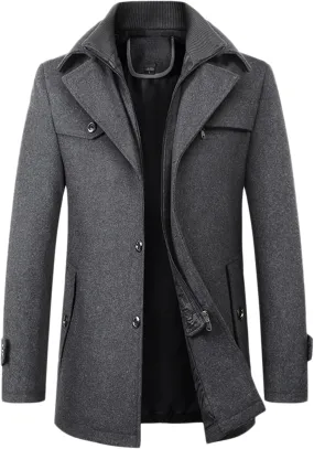 chouyatou Men's Winter Stylish Wool Blend Single Breasted Military Peacoat