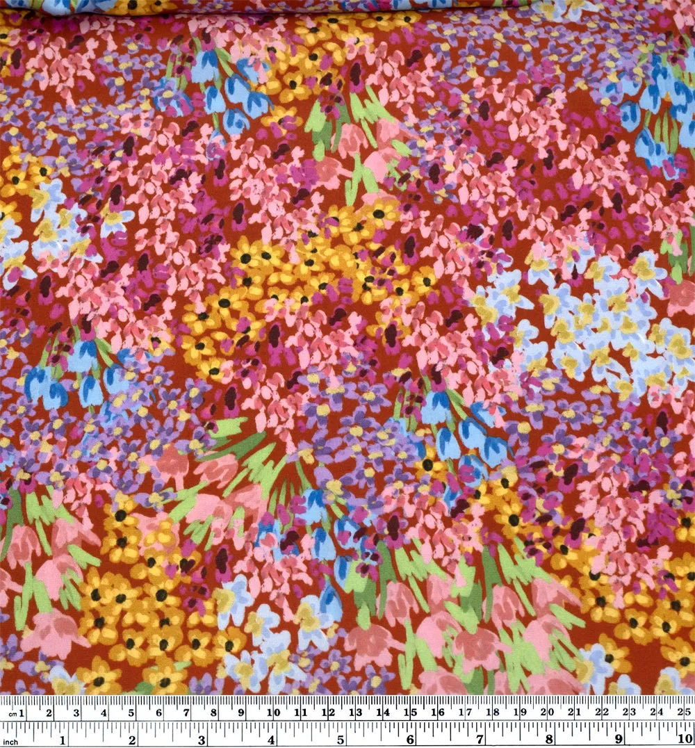Deadstock Painterly Garden Printed Viscose - Paprika/Multi