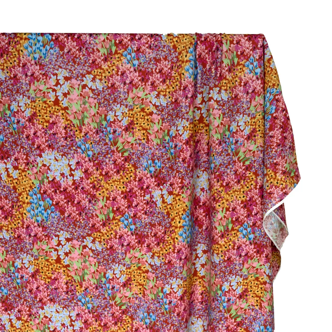 Deadstock Painterly Garden Printed Viscose - Paprika/Multi