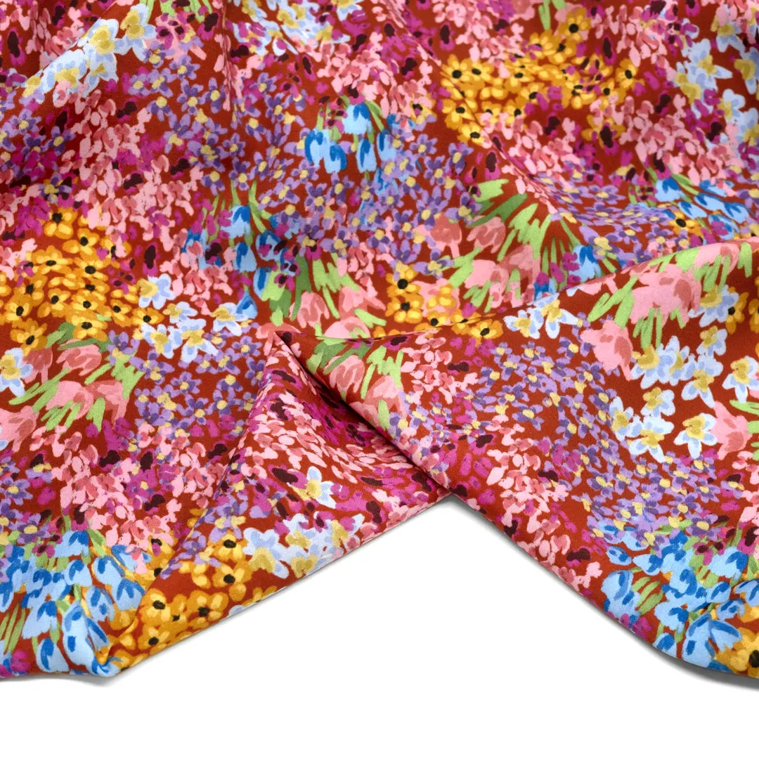 Deadstock Painterly Garden Printed Viscose - Paprika/Multi