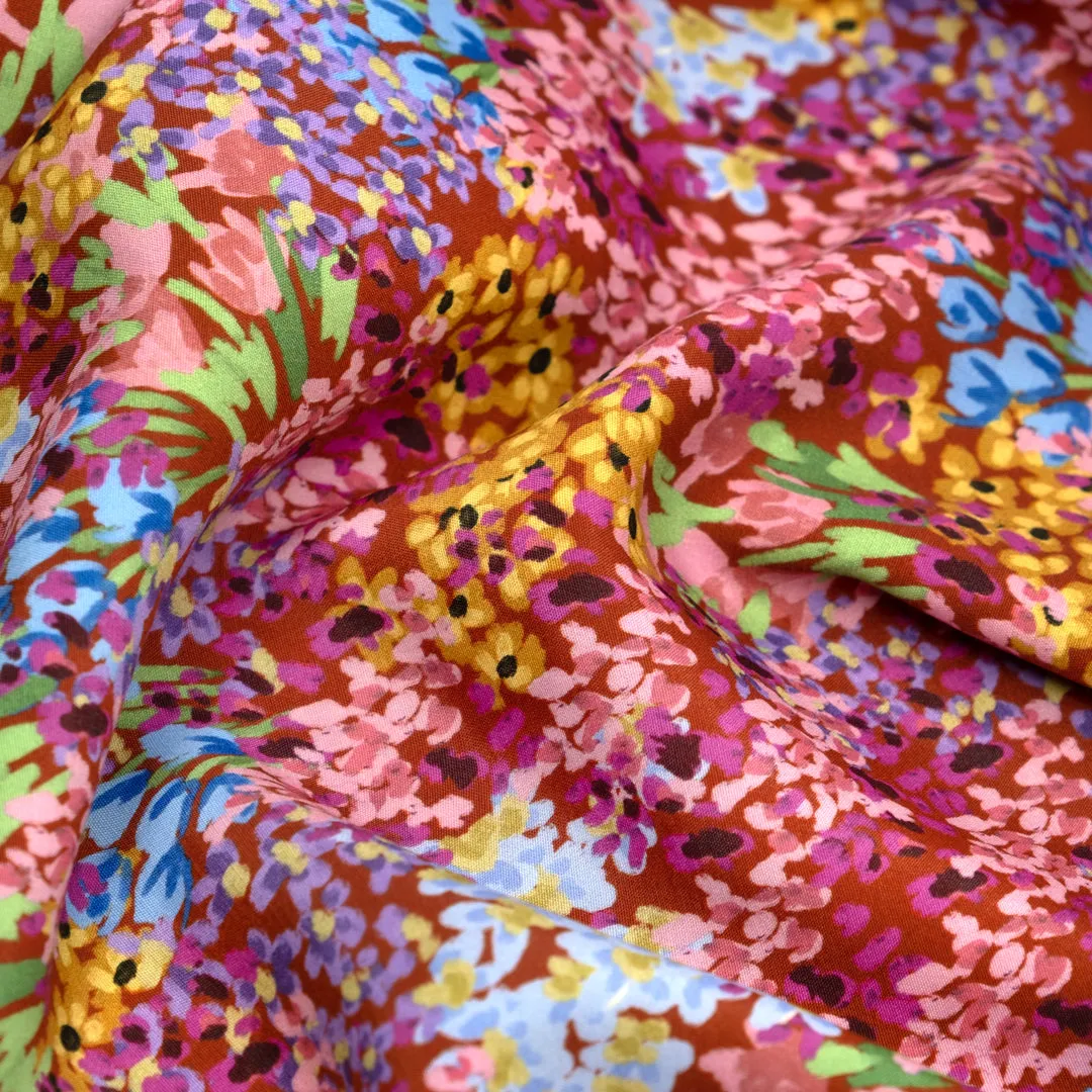 Deadstock Painterly Garden Printed Viscose - Paprika/Multi