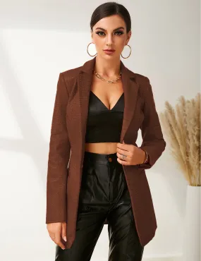 Faux Leather Crocodile Pattern Blazer Jacket In Brown