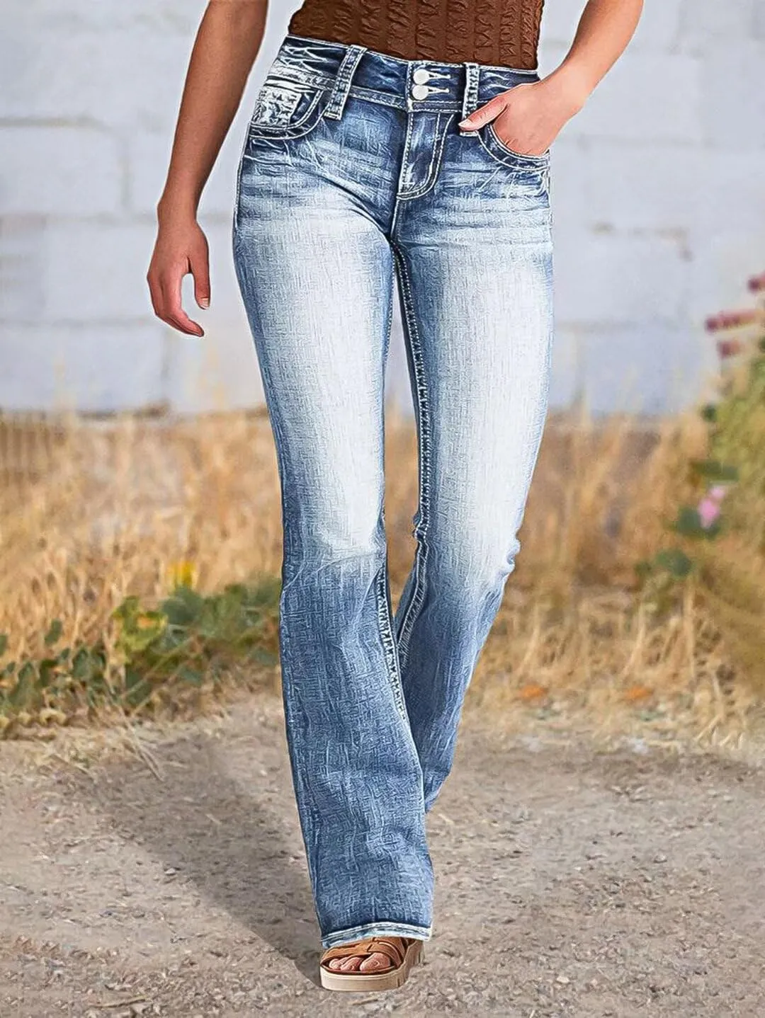 Flamingals Bootcut Wide Leg Butt Lifting Tummy Control Jeans for Women Stretch Curvy Flare Denim Pants
