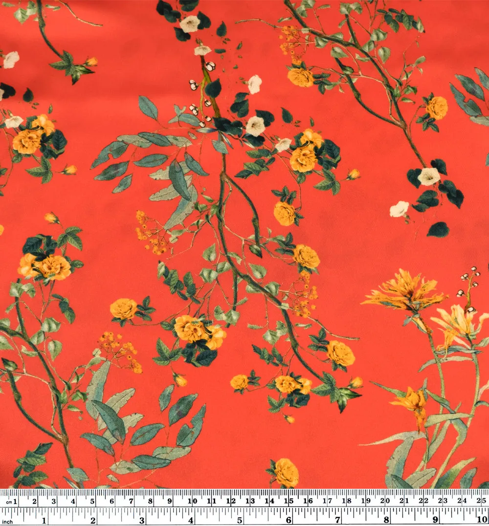 Floral Passion Poly Satin - Firecracker