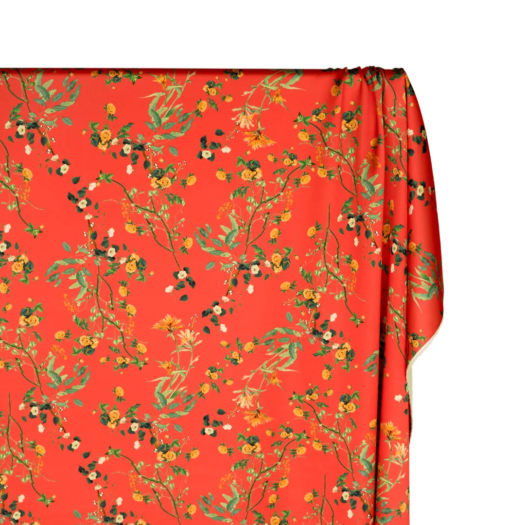 Floral Passion Poly Satin - Firecracker