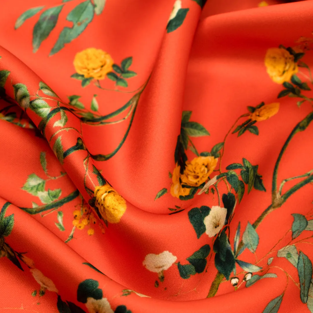 Floral Passion Poly Satin - Firecracker