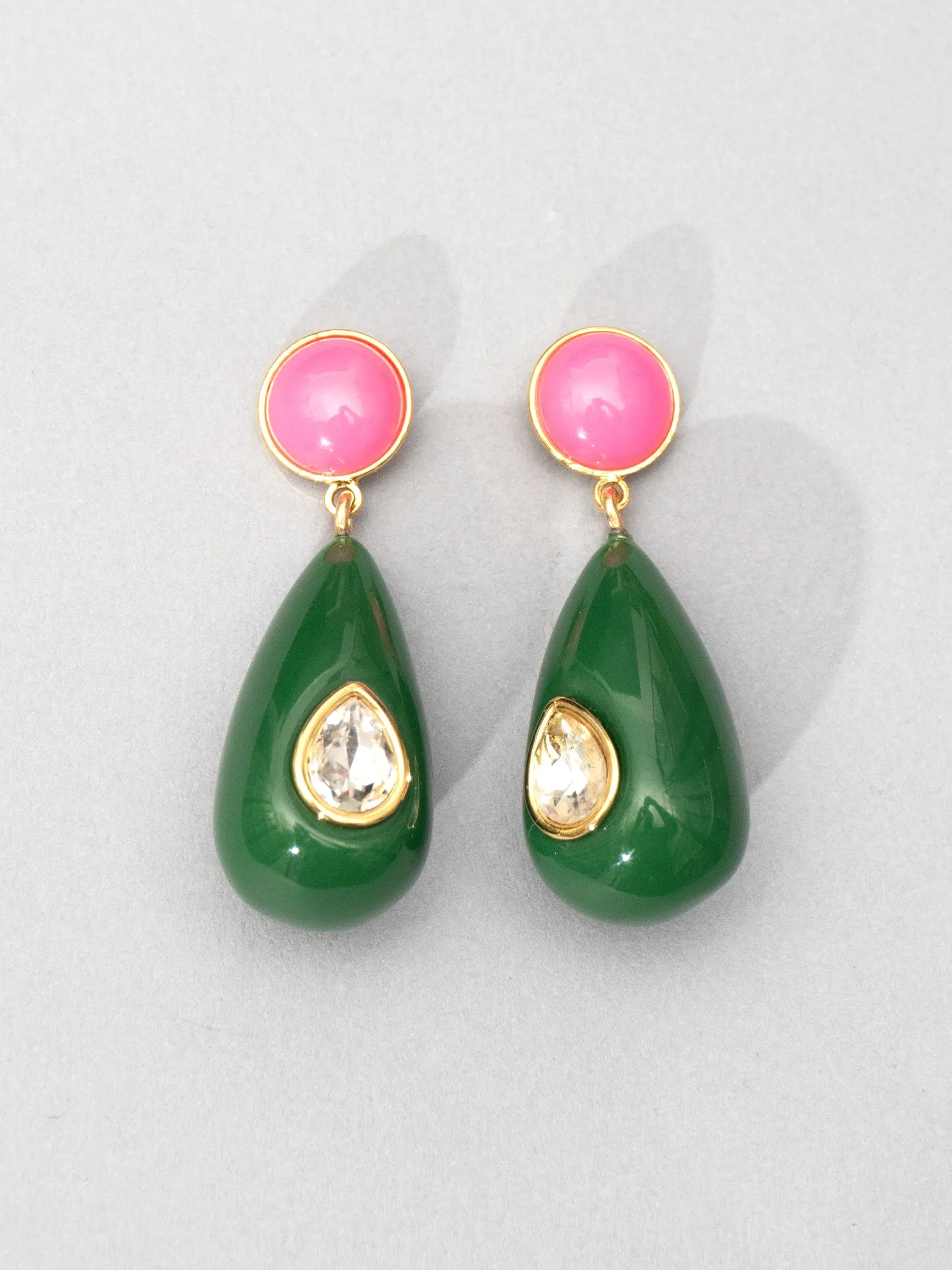 Green and Pink Water Drop Earrings