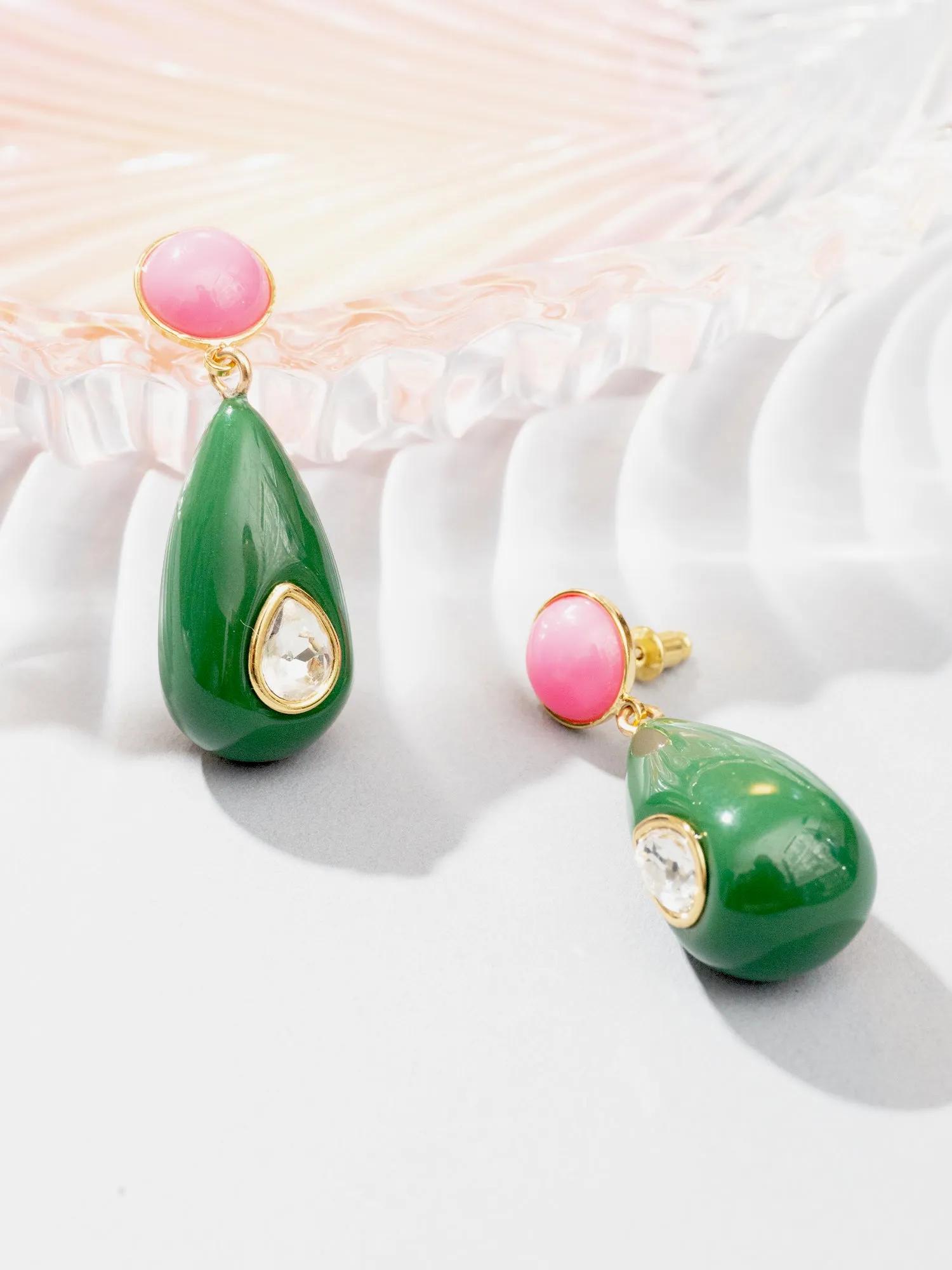 Green and Pink Water Drop Earrings
