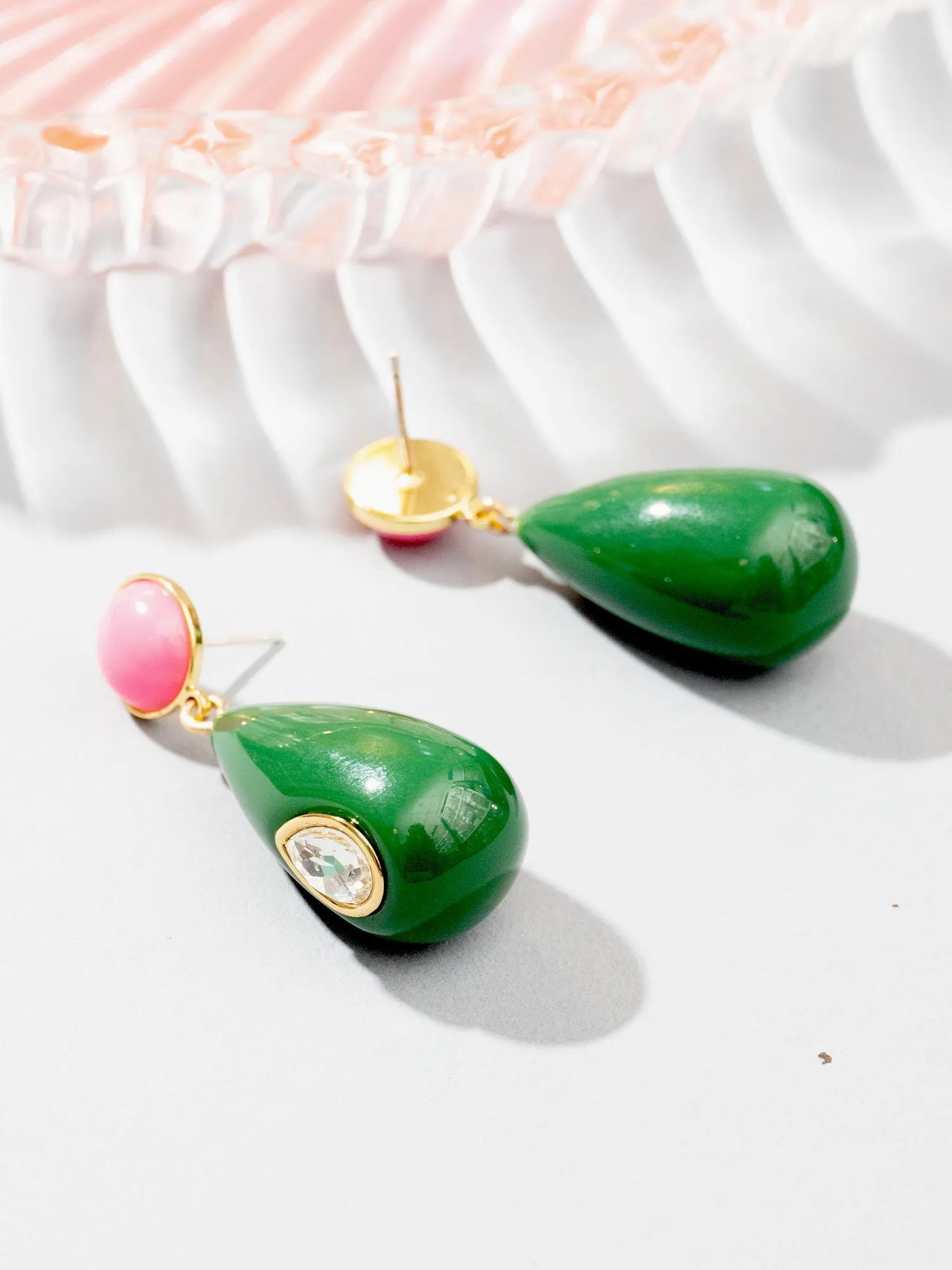Green and Pink Water Drop Earrings
