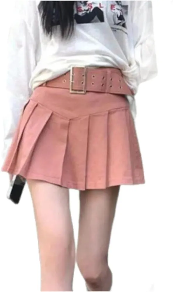 High Waist Pleated Mini Skirt with Belt  Trendy Fashionable Women's Skirt