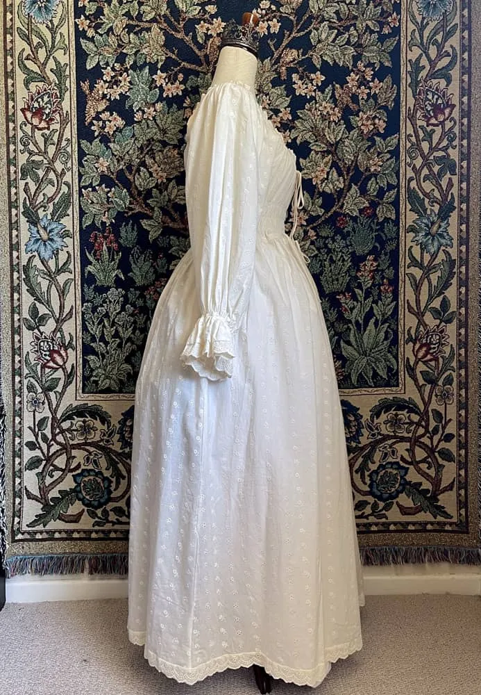 Historically Inspired Sheer Smocked Chemise Dress in Ivory Floral Cotton