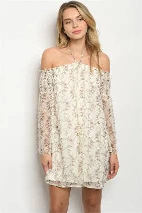 Ivory Floral Boho Cold Shoulder Dress