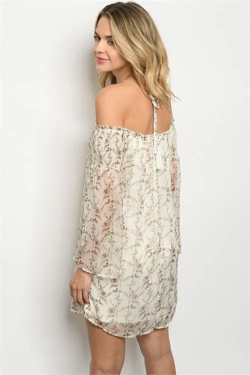 Ivory Floral Boho Cold Shoulder Dress