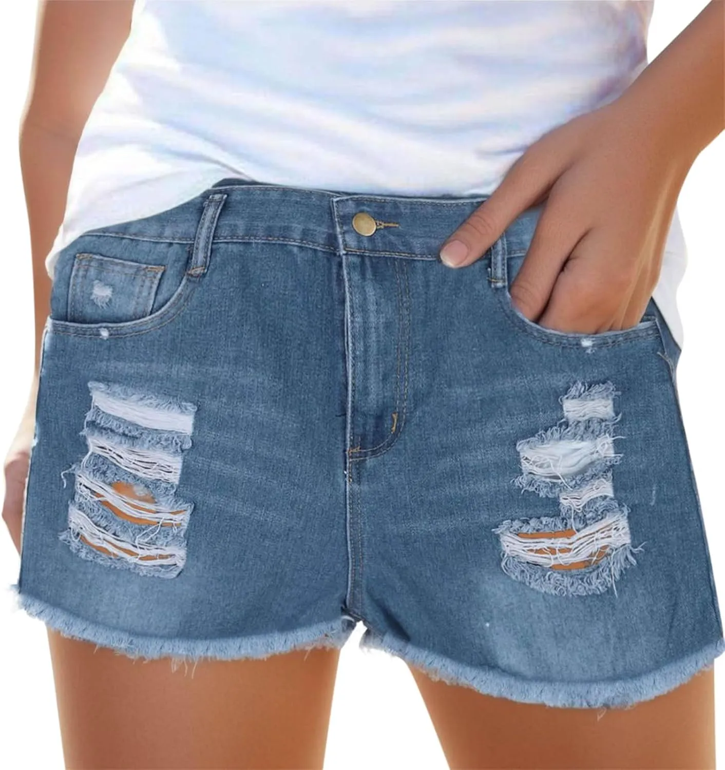 Jean Shorts for Women Denim High Waisted Stretchy Summer 2024 Casual Frayed Denim Short Classic Trendy Summer 2024