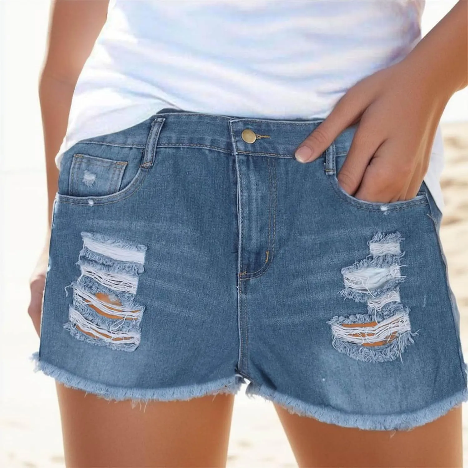 Jean Shorts for Women Denim High Waisted Stretchy Summer 2024 Casual Frayed Denim Short Classic Trendy Summer 2024