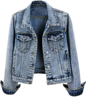 Kedera Womens Basic Button Down Vintage Black Long Sleeves Denim Jean Jacket Jacket for Women