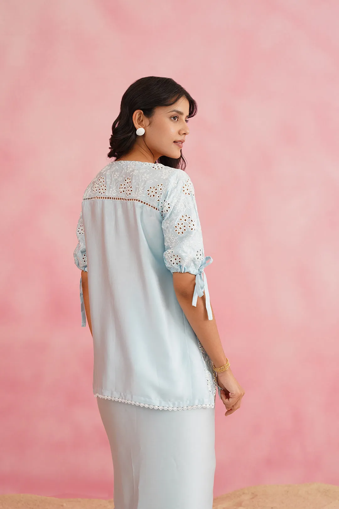Light Blue Embroidered Skirt Set