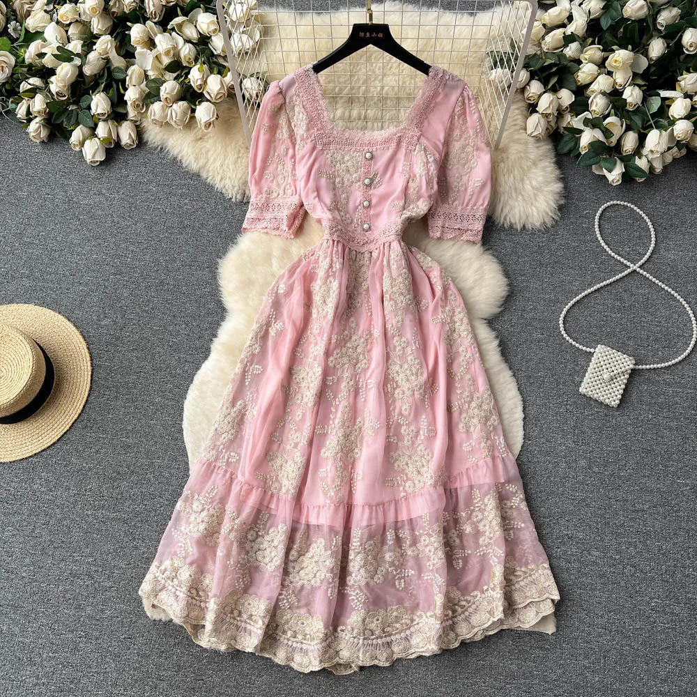 Lilou's Vintage French Inspired Lace Embroidery Sundress