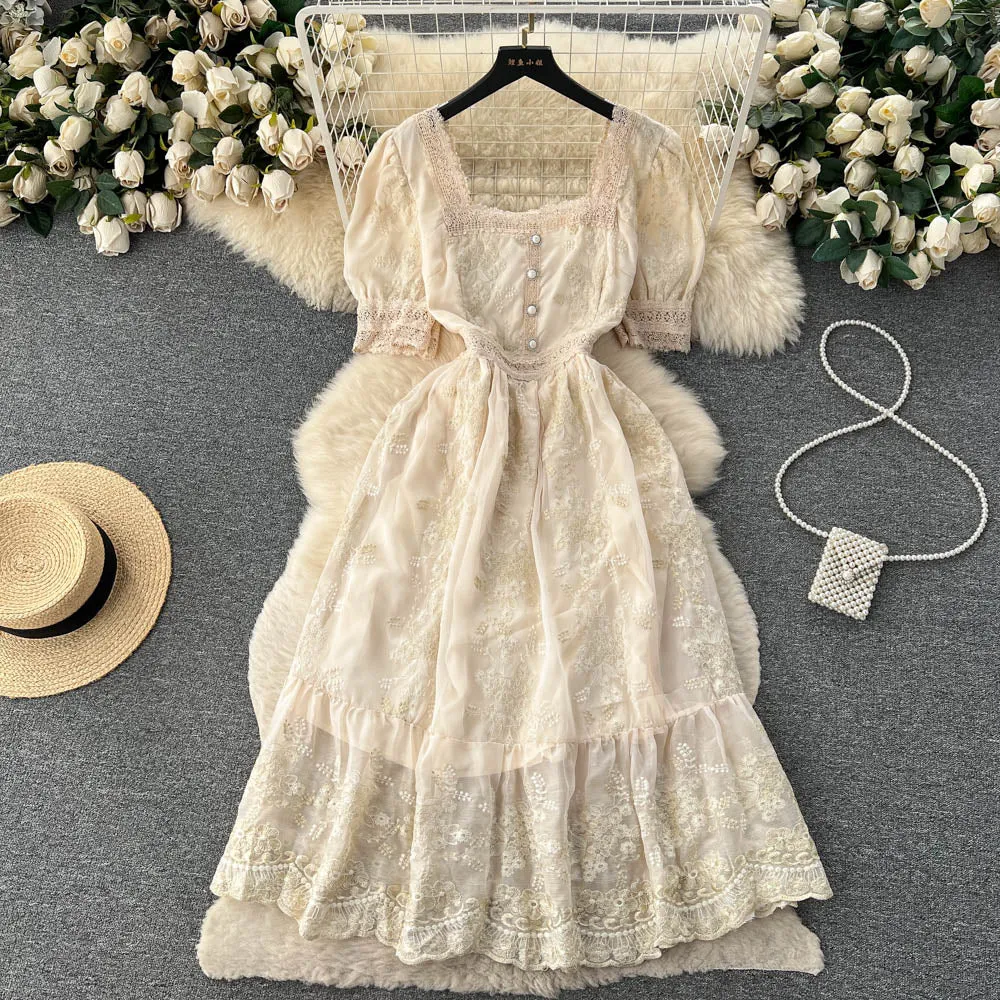 Lilou's Vintage French Inspired Lace Embroidery Sundress
