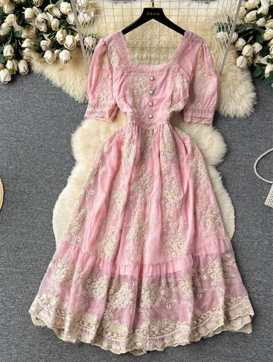 Lilou's Vintage French Inspired Lace Embroidery Sundress