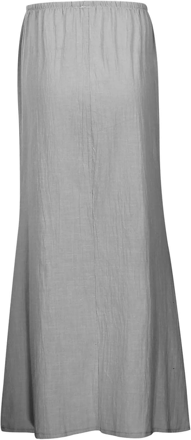 Long Skirts for Women Linen Drawstring High Waist Bodycon Maxi Skirts Boho Flowy Trendy Beach Vacation Summer 2025