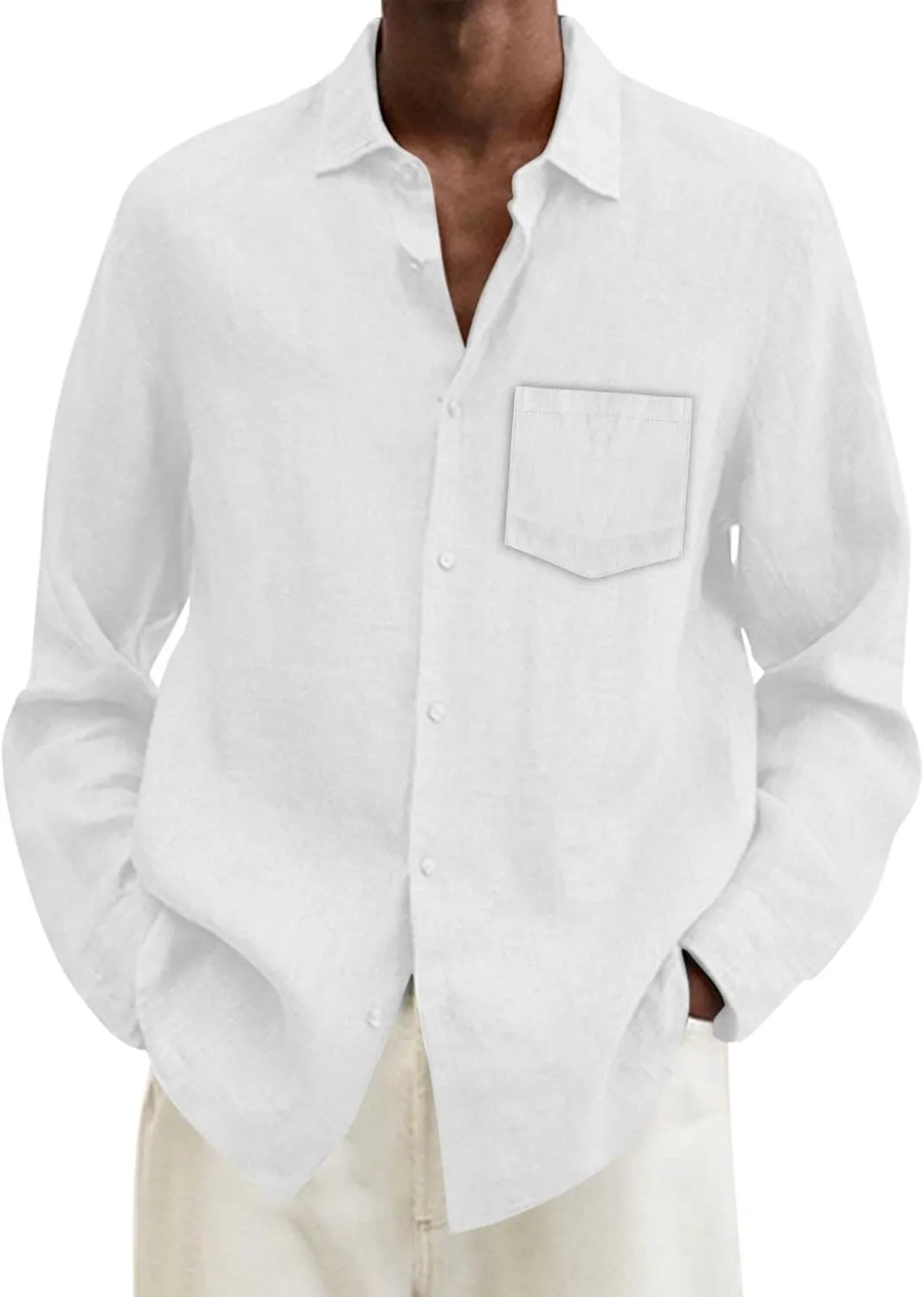 Male Summer Linen Solid Casual Plus Size Loose Shirt Mens Turn Down Long Sleeve Shirt Men's 5X T Shirts