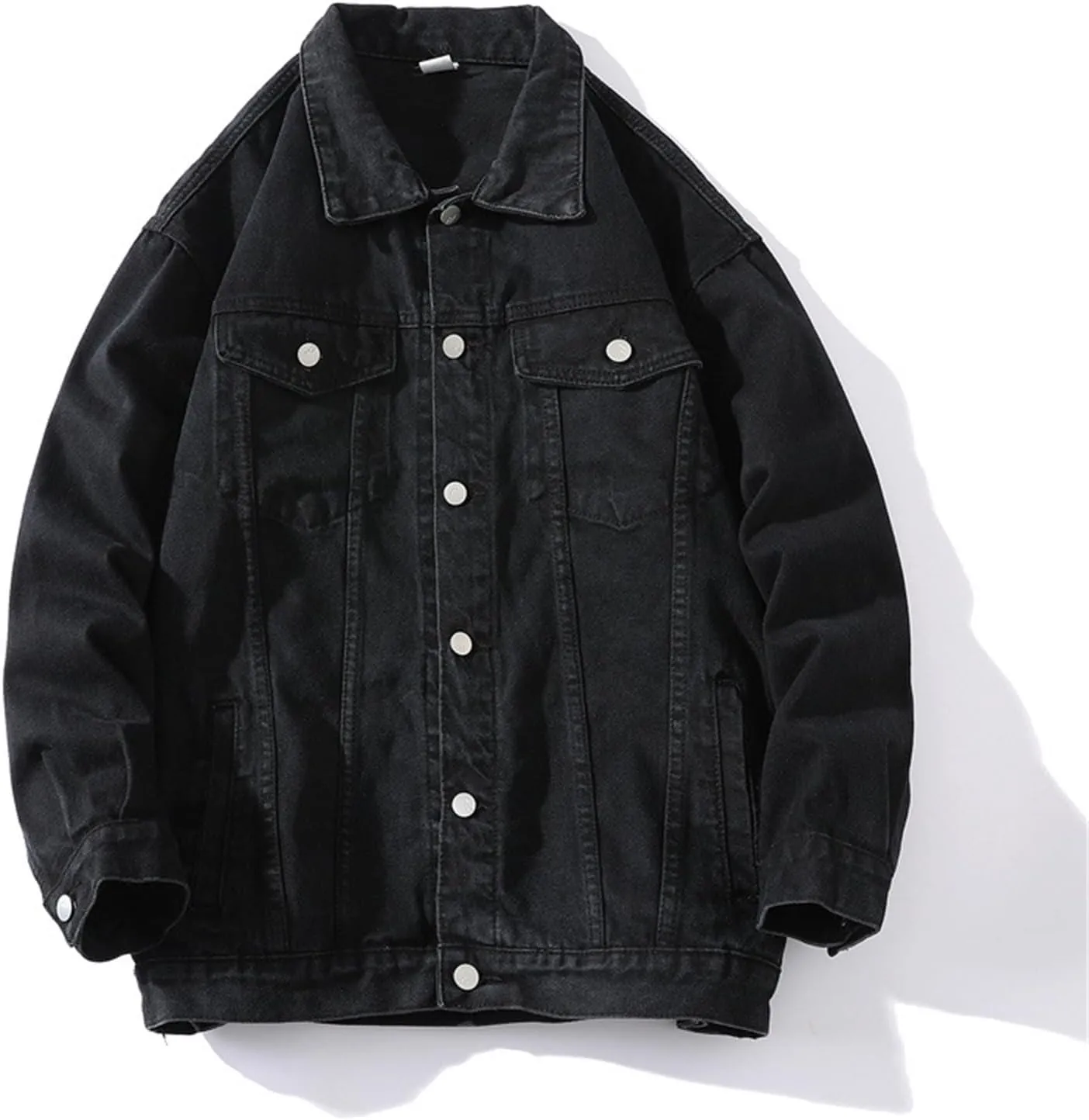 Mens Fashion Denim Jackets Casual Loose Fit Button Down Denim Trucker Jackets Long Sleeve Distressed Cowboys Jacket