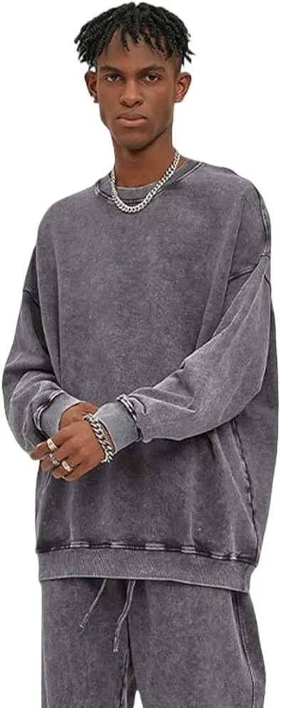 Mens Oversized Vintage Hoddies Unisex Acid Wash Streetwear Pullover Trendy Baggy Hoodies