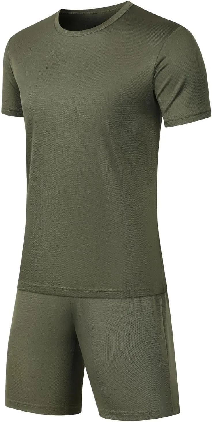 Mens Short Sets 2 Piece Outfits Summer Beach Casual Tracksuit Sports Shirt and Shorts Set Cotton Linen Suit