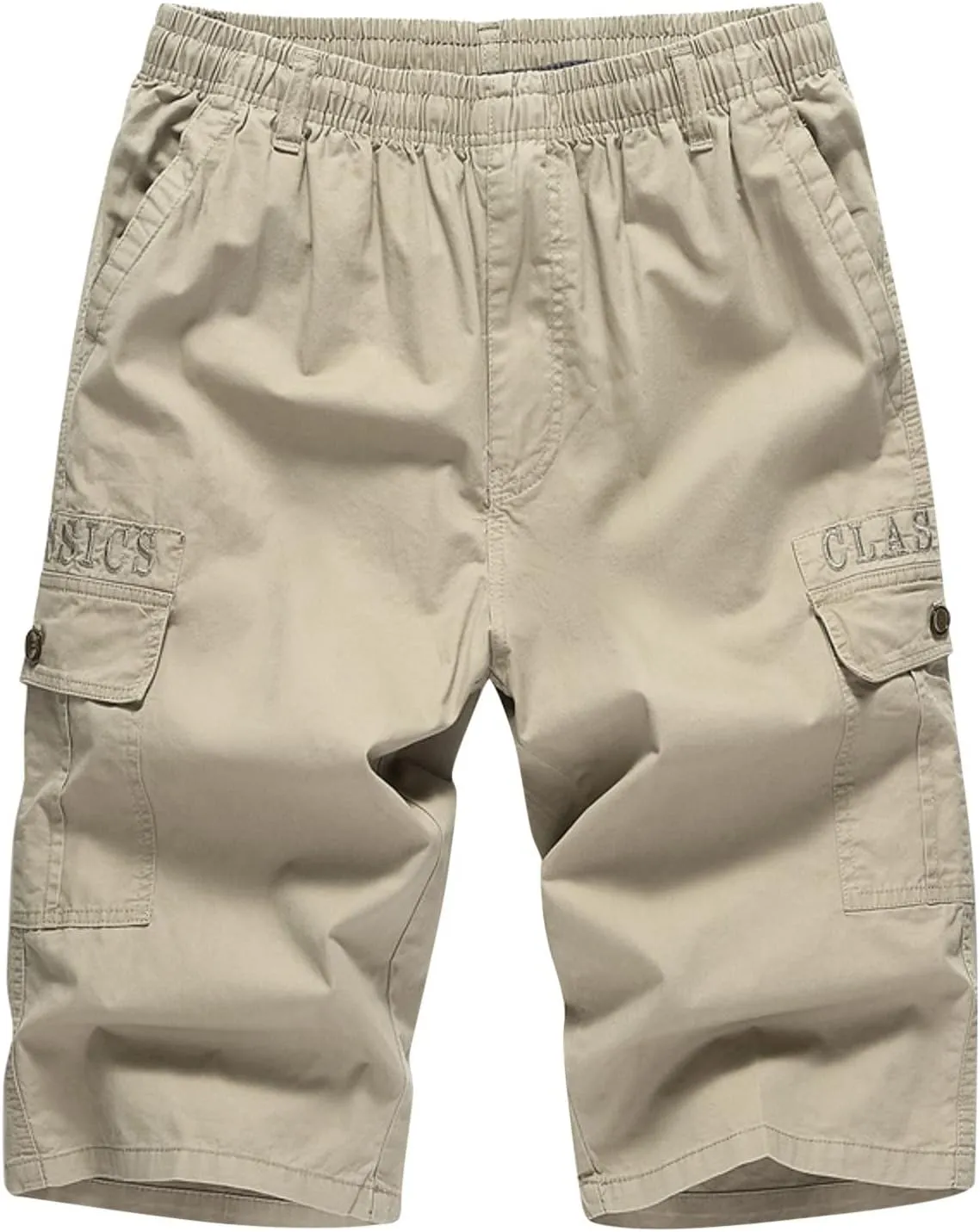 Men's Shorts Casual Elastic Waist Cargo Shorts Cotton Work Shorts Multi Pocket Casual Comfort Flex Waistband Shorts