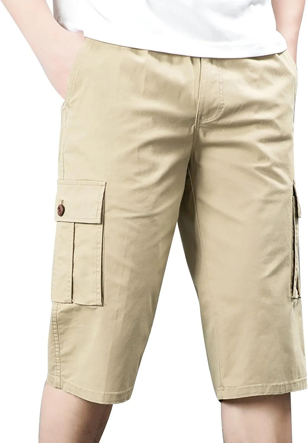 Mens Shorts Elastic Waist Cargo Shorts Cotton Work Shorts Multi Pocket Casual Comfort Flex Waistband Shorts