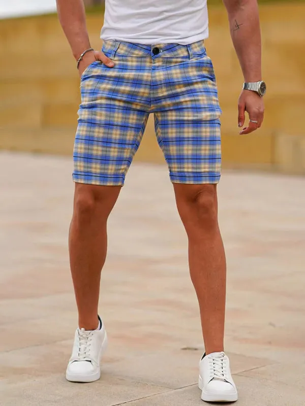 men's skinny plaid plus size casual shorts