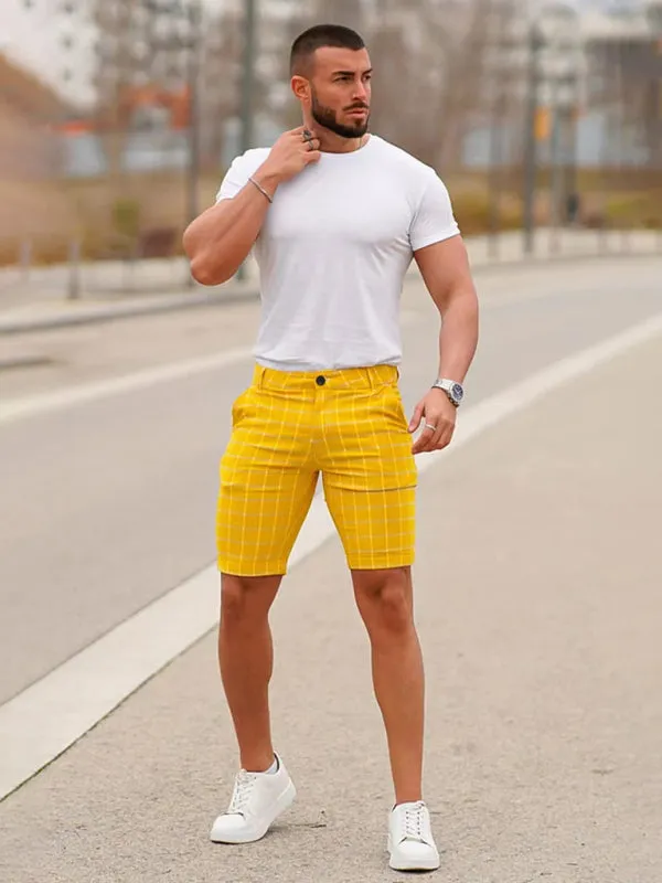 men's skinny plaid plus size casual shorts