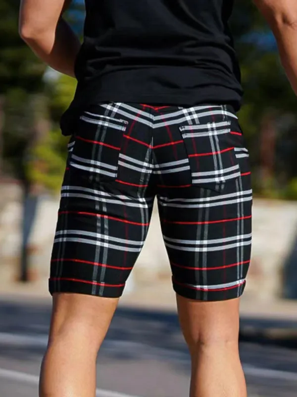 men's skinny plaid plus size casual shorts