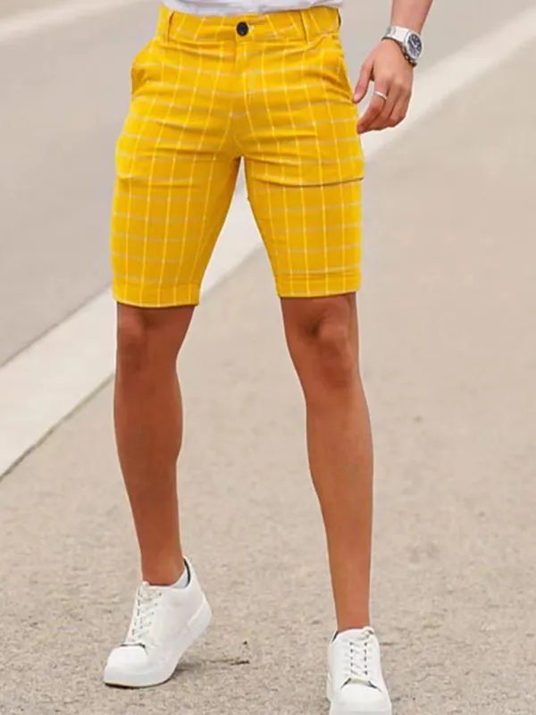 men's skinny plaid plus size casual shorts