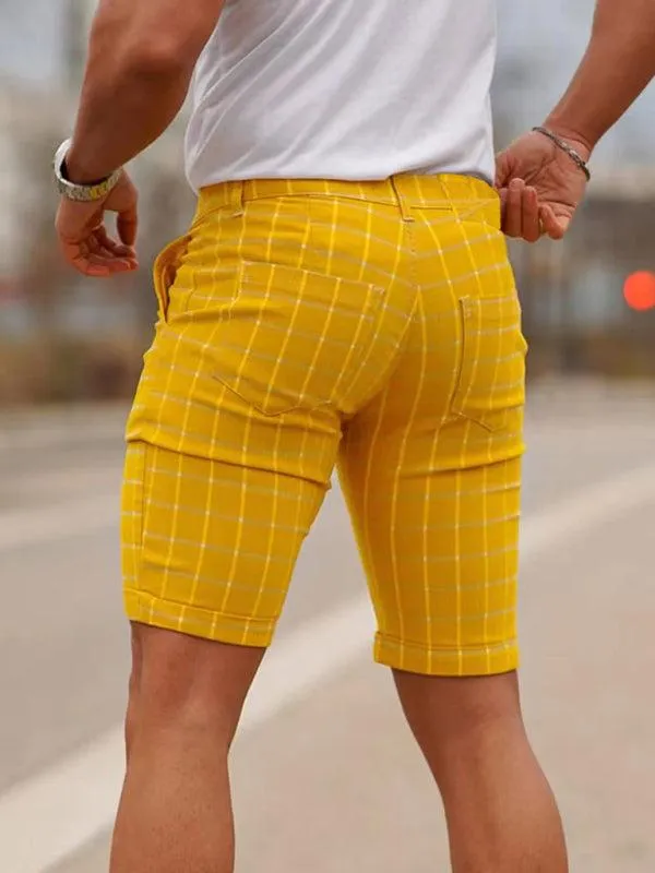 men's skinny plaid plus size casual shorts